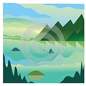 Sea Ã¢â¬â¹Ã¢â¬â¹mountain landscape illustration with vector design background color natural